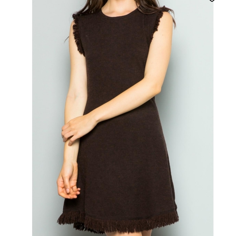 THML Brown Knit Sleeveless With Fringe Dress